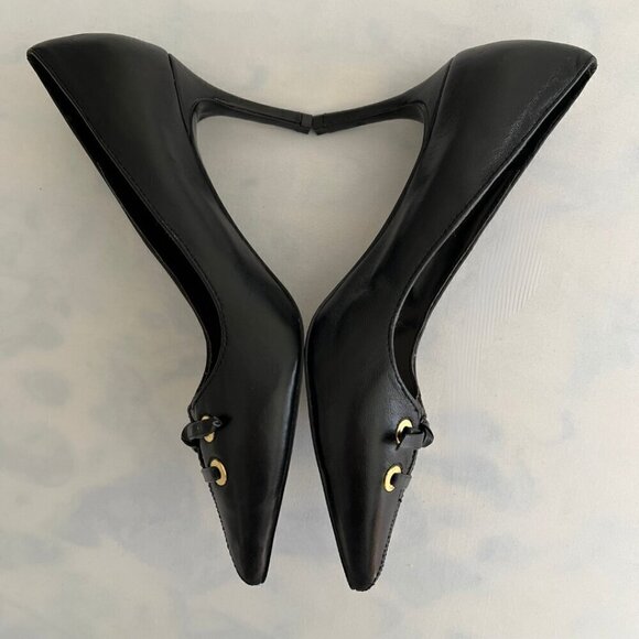 Nine West Vintage Black Heels with Gold Eyelets & Leather Tie Bow Size 8.5 - Picture 5 of 7